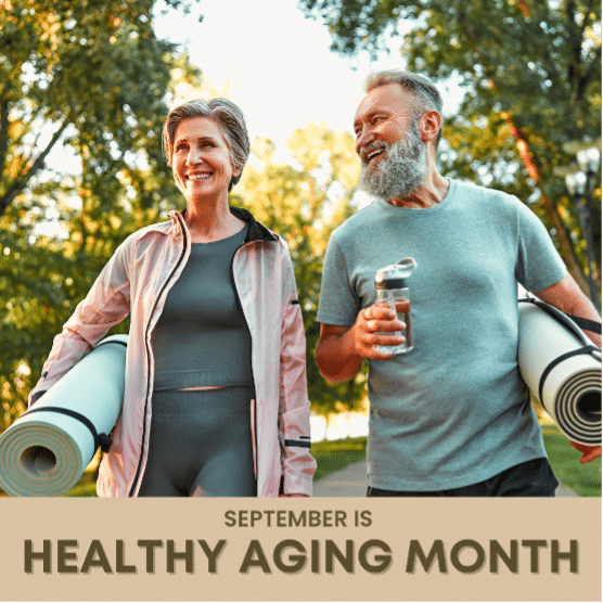 Older couple walking outside